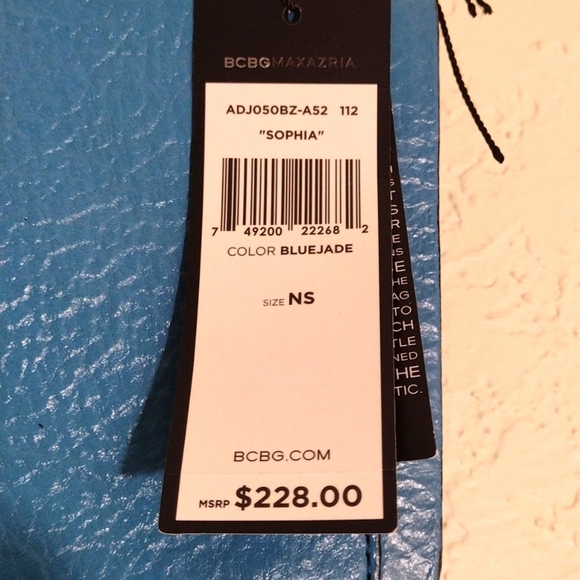 BCBGMaxAzria Sophia Blue Jade Leather Small Handbag With Chain Strap - Picture 7 of 10